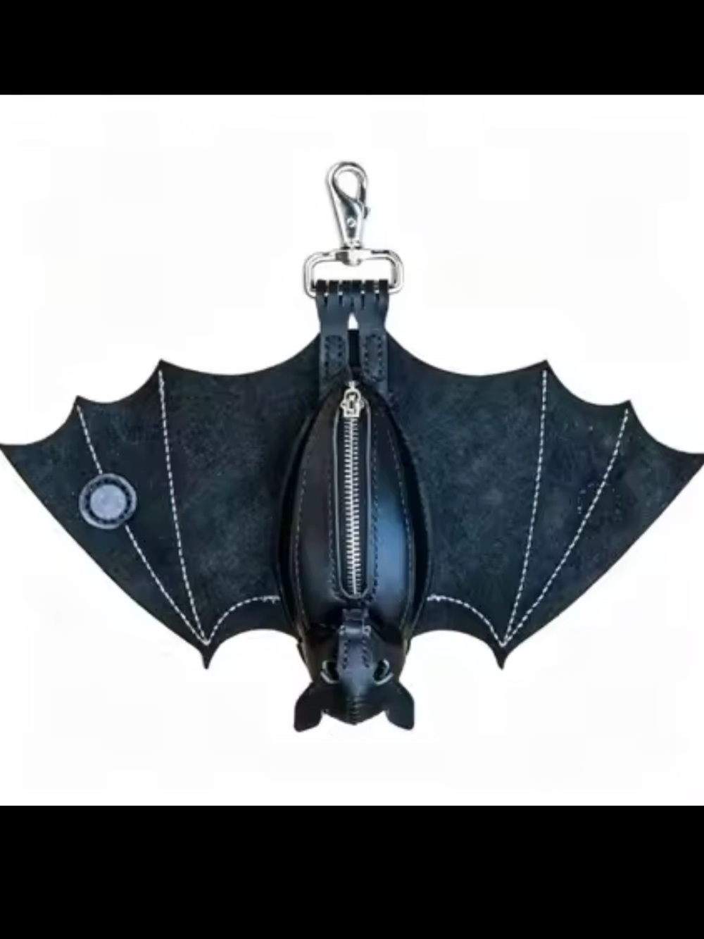 Black Bat-Shaped Leather Keychain Pouch